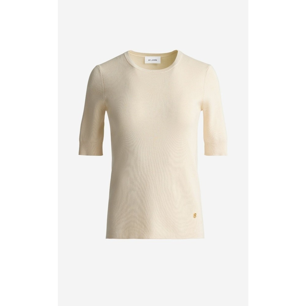 St. John 2026 Luxury Silk Cotton Ecru Sweater, Size 12/14, BNWT, Retail $695 - Picture 7 of 11